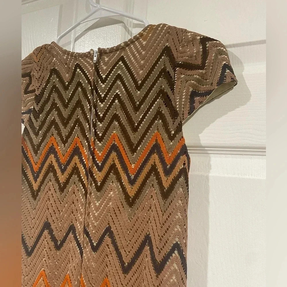 VaVa by Joy Han Size XS Vintage Boho Crocheted Cap Sleeve 70s Brown Tan Orange - Picture 11 of 13